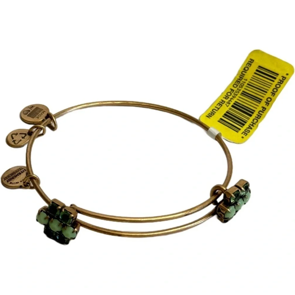 Alex and Ani Green Sour Apple Sparkler Bangle Bracelet Rafaelian Gold RARE NWT
